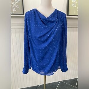 Halogen x Nordstrom Royal Blue Jeweled Drape Neck Blouse – Size LG